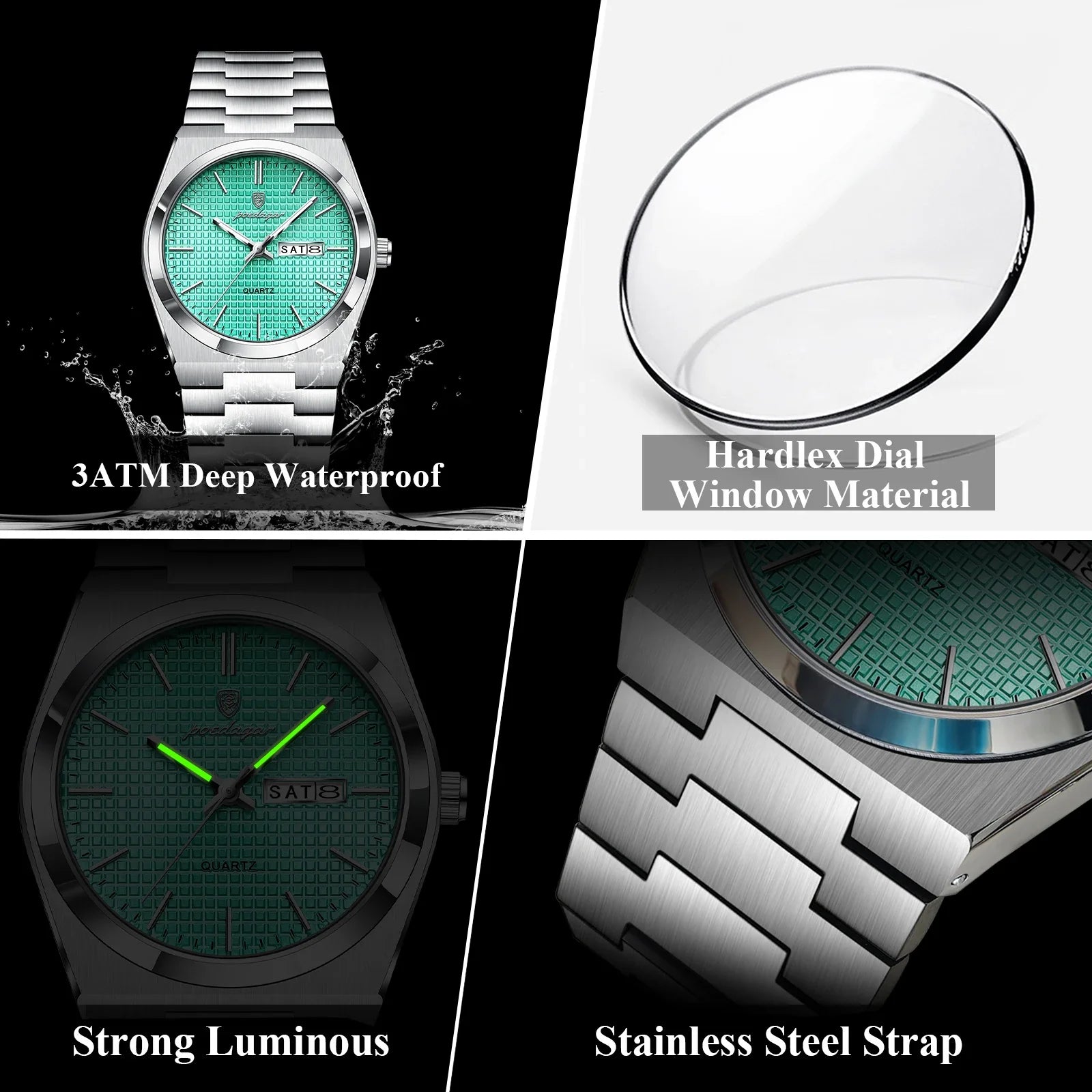 POEDAGAR Top Business Man Watch Luminous Waterproof Stainless Steel Men Wristwatch Date Week Quartz Fashion Casual Men's Watches