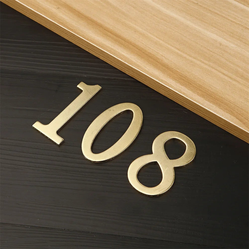 Golden Metal Door Number with Backing Adhesive 7*4cm House Number Apartment Door Number for Outdoor Hotel Home Mailbox Label