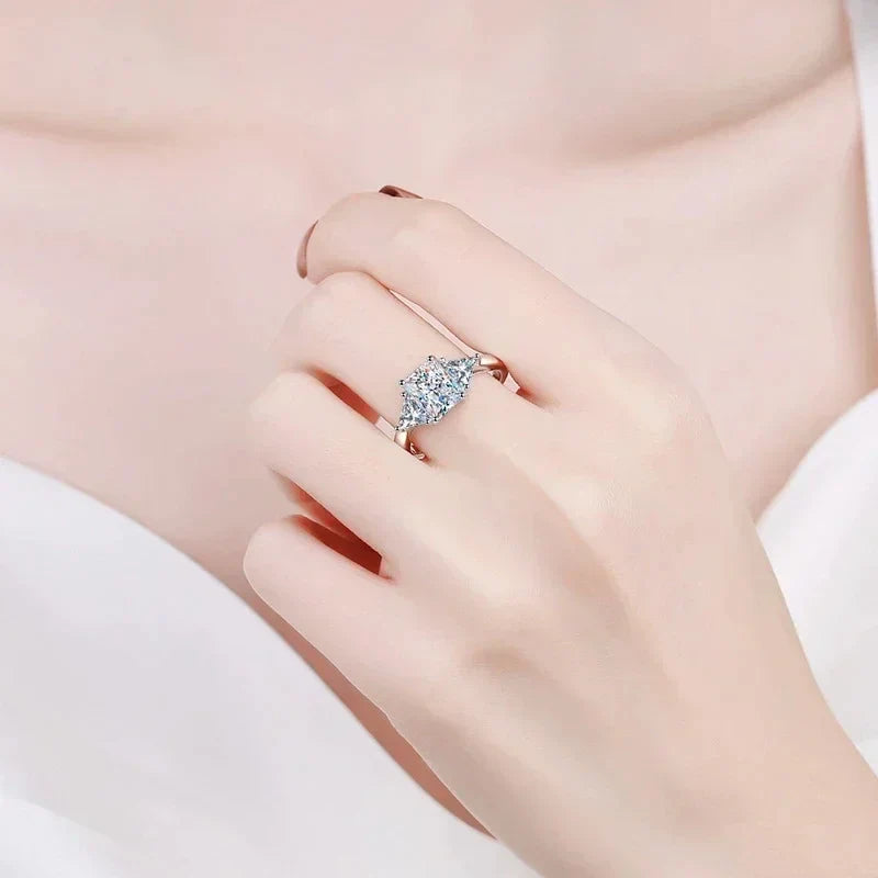 NeeTim Emerald Cut 3ct Full Moissante Wedding Rings for Women Lab Grown Diamond Promise Band Plated Platinum Marriage Rings