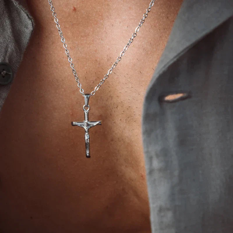 Classic Jesus Cross Necklace 18K Gold Plated Stainless Steel Religious Jewelry Polished & Durable for Men Women Christians