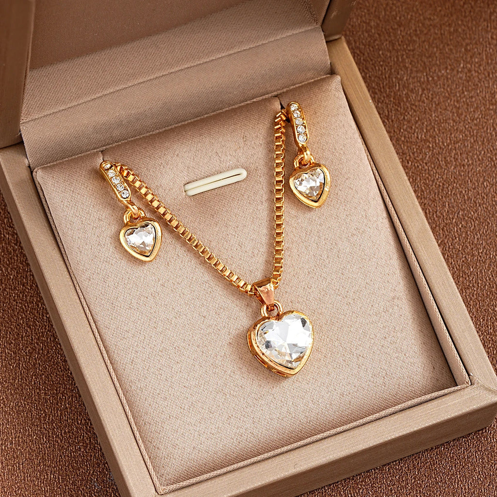 3 Pcs Heart Pendant Jewelry Set Of Earring Pendant Necklace For Women Exquisite Fashion Rhinestone Double Heart Jewelry Set Gift