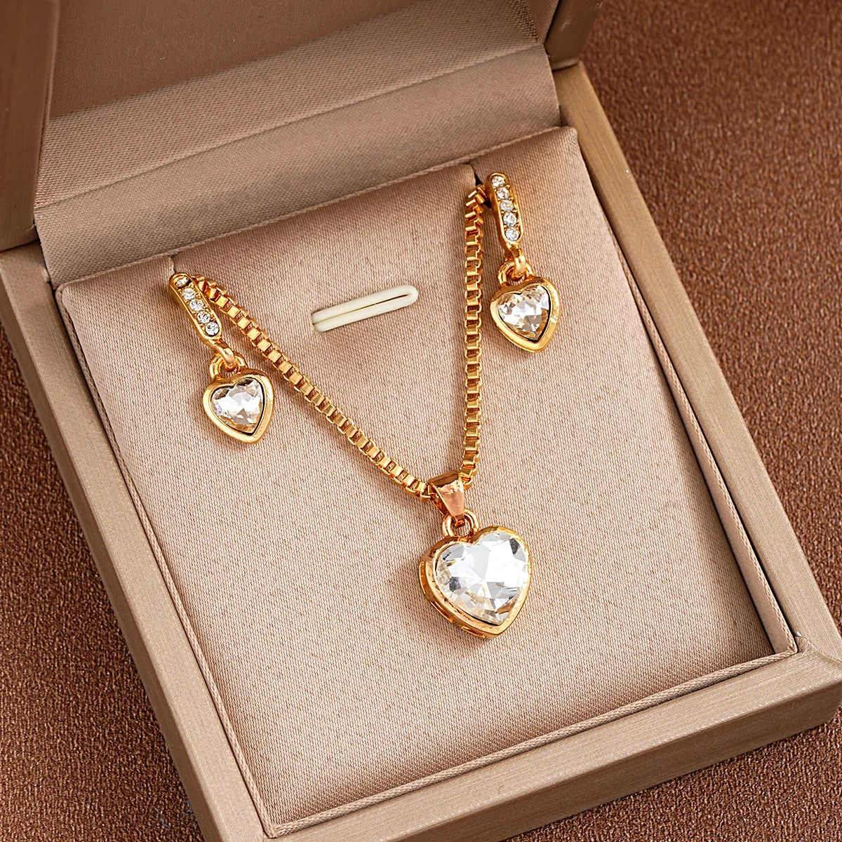 3 Pcs Heart Pendant Jewelry Set Of Earring Pendant Necklace For Women Exquisite Fashion Rhinestone Double Heart Jewelry Set Gift