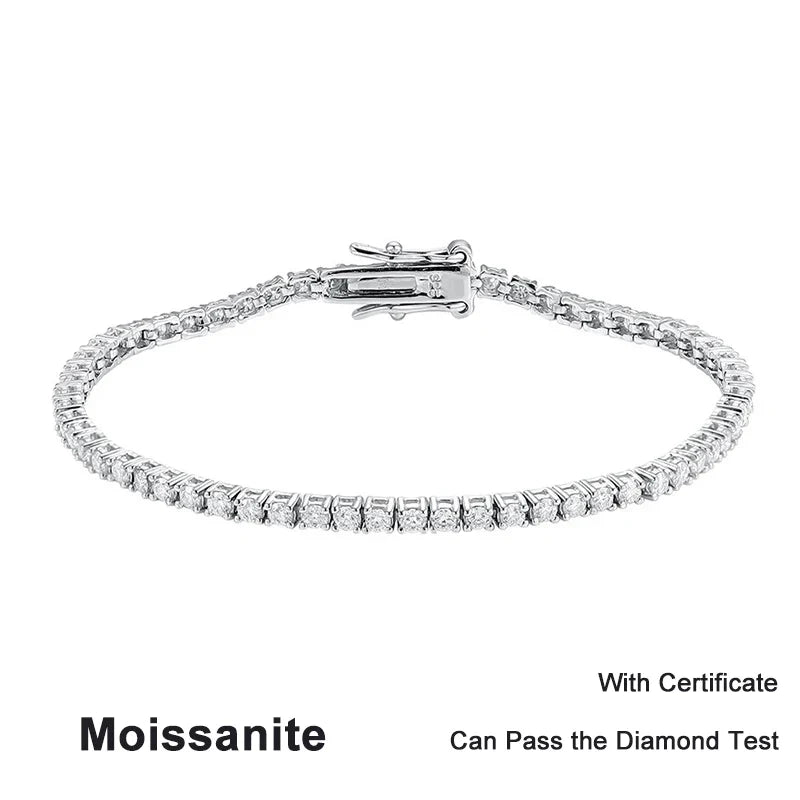 NeeTim 2mm D Color Moissanite Tennis Bracelet 925 Sterling Silver with White Gold Plated Bracelets for Women Pass Diamond Tester