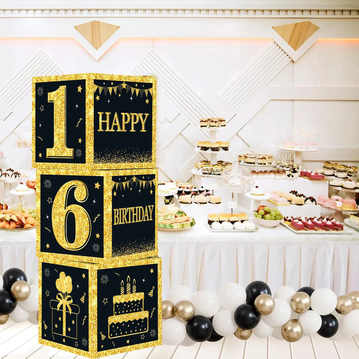 Black and Gold 18th 30th Birthday Box Birthday Party Decorations for Home Birthday Box Happy BIrthday Baby Shower Party Supplies