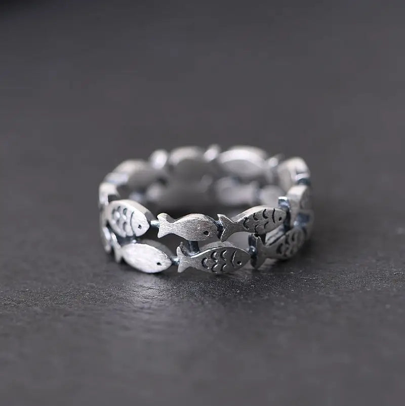 925 Sterling Silver Bilayer Fish Adjustable Rings For Women Engagement Wedding Luxury Quality Aesthetic Jewelry Jewellery