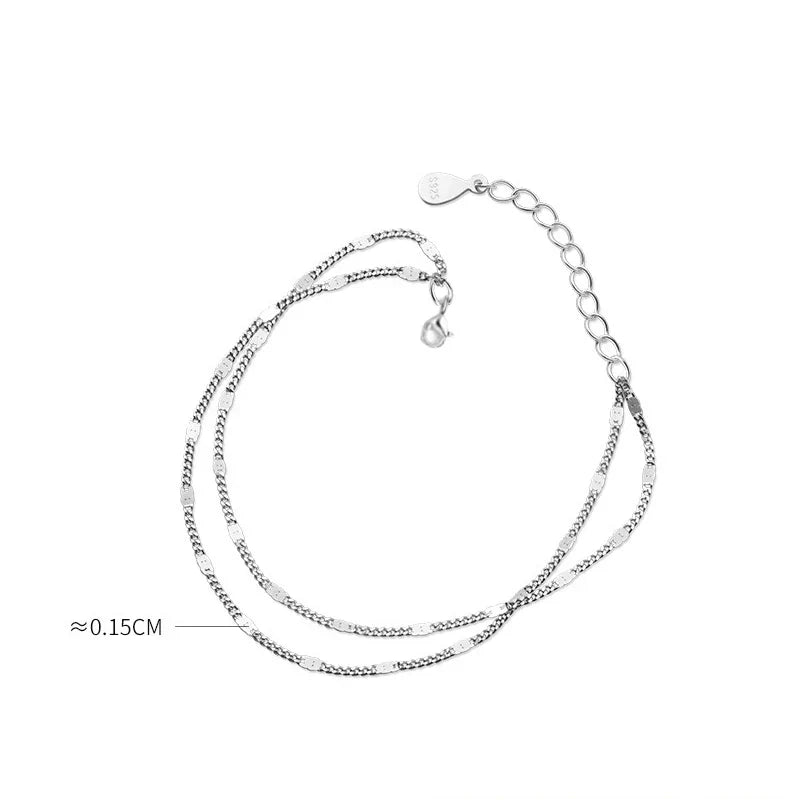 s925 Sterling Silver Double Layers Simple Bracelet for Women Temperament Elegant Sweet Link Chain Bracelet Jewelry