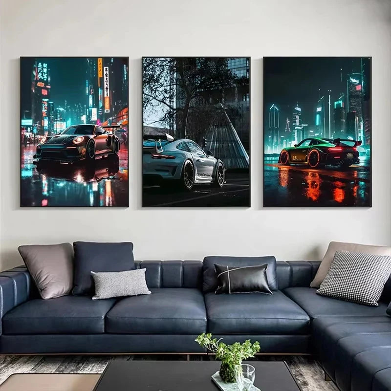 Trending Cars Retro Porsche 911 GT3 RS City Poster and Prints Canvas Painting Wall Art Pictures for Home Living Room Cuadros