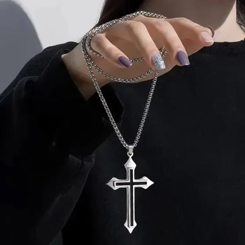 Cross Pendant Gold/Silver Plated Necklace Stainless Steel Link Chain Charm Choker Statement Men Jewelry Accessories Gifts