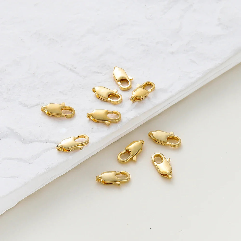 10pcs/lot 14K 18K Gold Plated Lobster Clasps Jump Rings End Chain Connector Hooks For DIY Necklace Bracelet Making Components