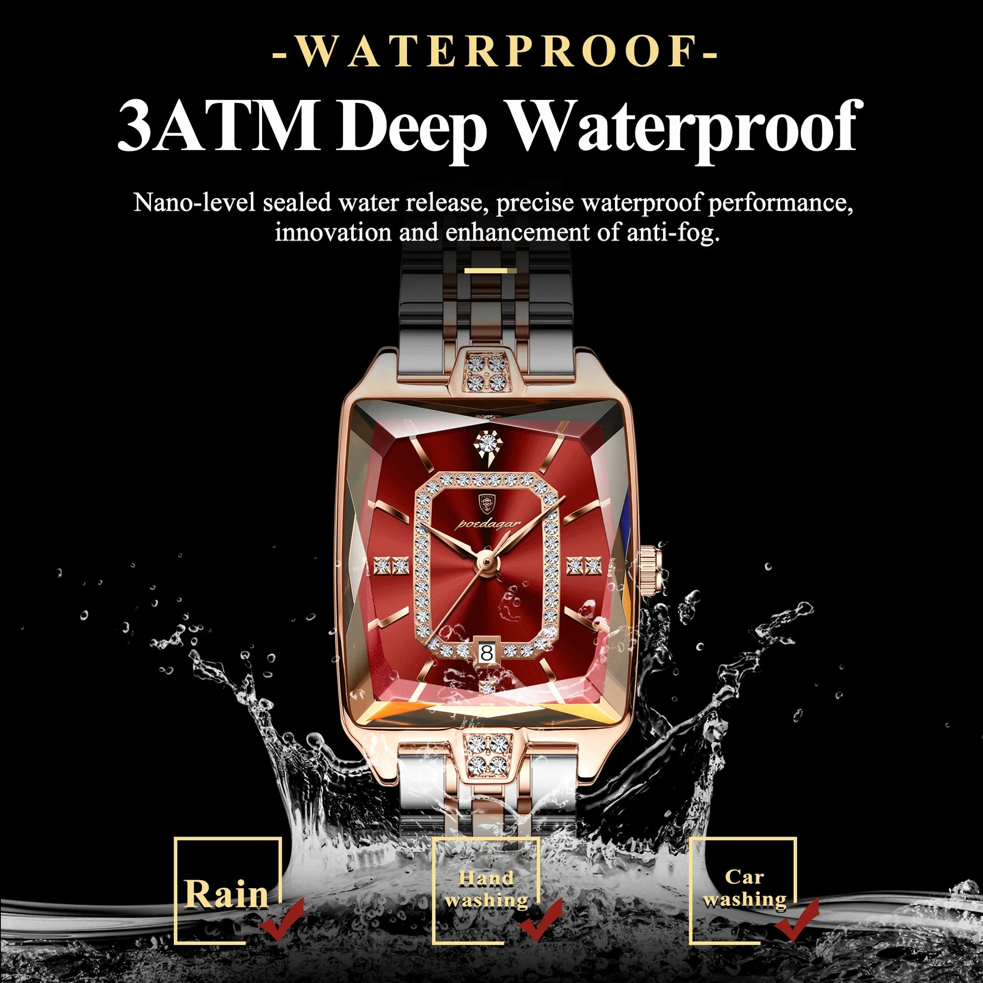 POEDAGAR Luxury Watch For Woman Elegant Waterproof Calendar Ladies Watch Rectangle Stainless Steel Quartz Women's Watches Female