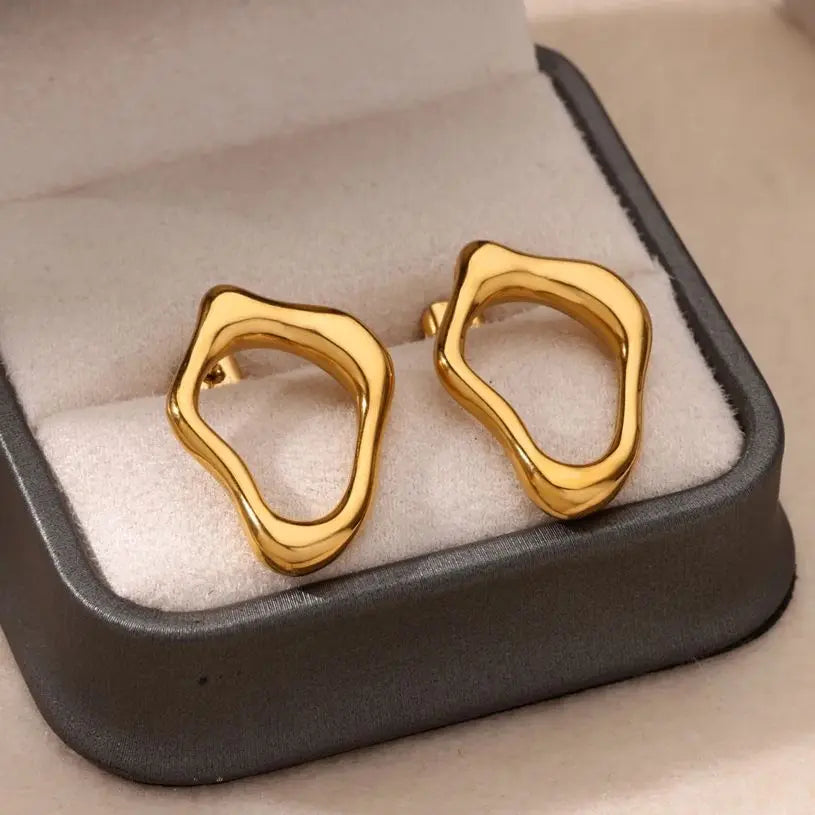 Irregular Hollow Cute Stainless Steel Stud Earrings for Women Gold Color Wedding Aesthetic Irregular Texture Earring Jewelry BFF