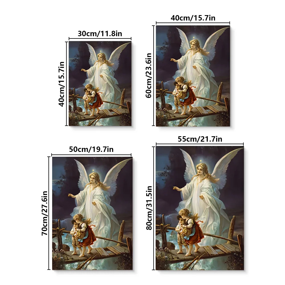 Classic Vintage Wall Art Guardian Angel Hanging Painting Religious HD Canvas Print Poster Home Living Room Bedroom Decoration