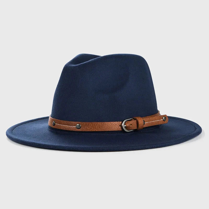 Unisex Wool Fedora – Flat-Brim Felt Hat for Fall & Winter