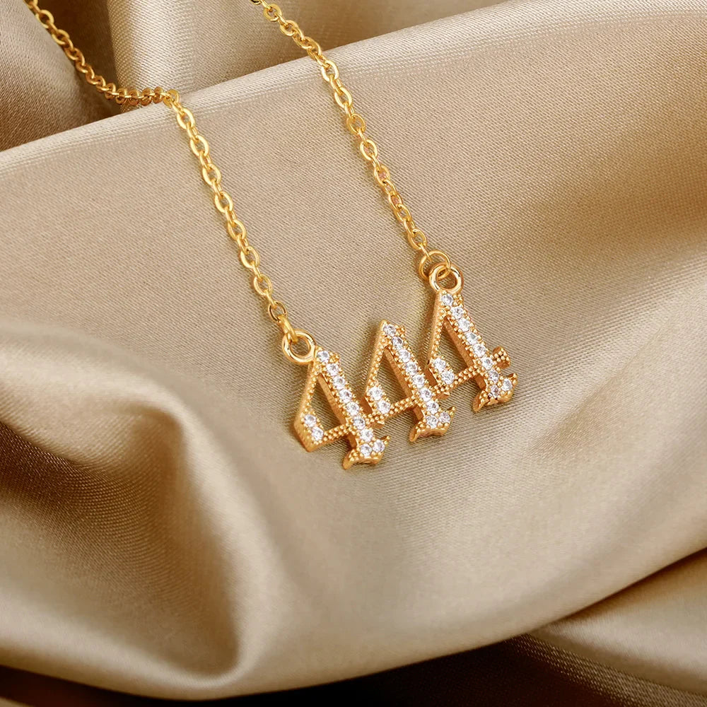 111 222 333 444 555 666 777 888 999 Necklaces For Women Gold Color Stainless Steel Zircon Angel Number Pendant Necklace Jewelry