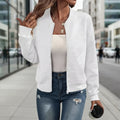 Women's Textured Zip Up Stand Collar Jacket Casual Outerwear - Image 3