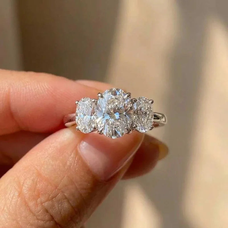 925 Sterling Silver Classic Sparkling Oval Zircon Rings For Women High Quality Wedding Party  Trendy Jewelry Anniversary Gift
