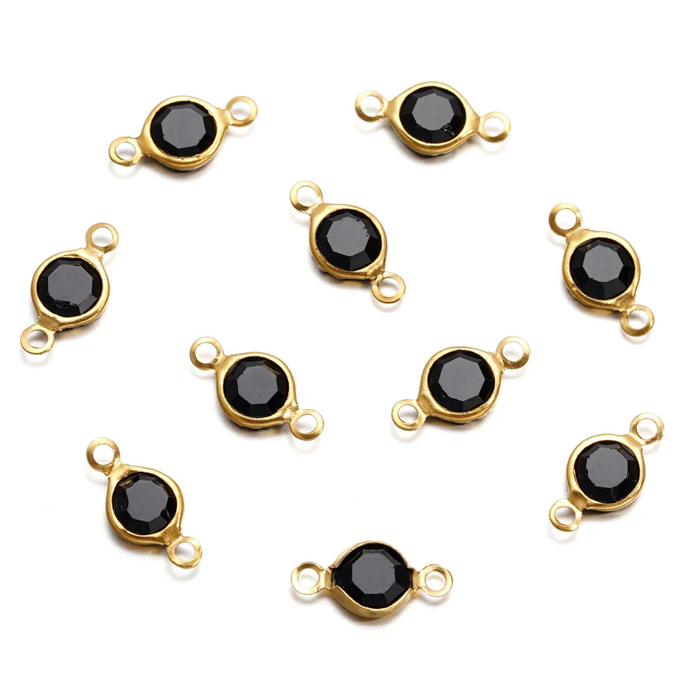 10pcs/lot Stainless Steel Crystal Round Double Ring Pendants for DIY Bracelet Necklace Beads Jewelry Making Accessories