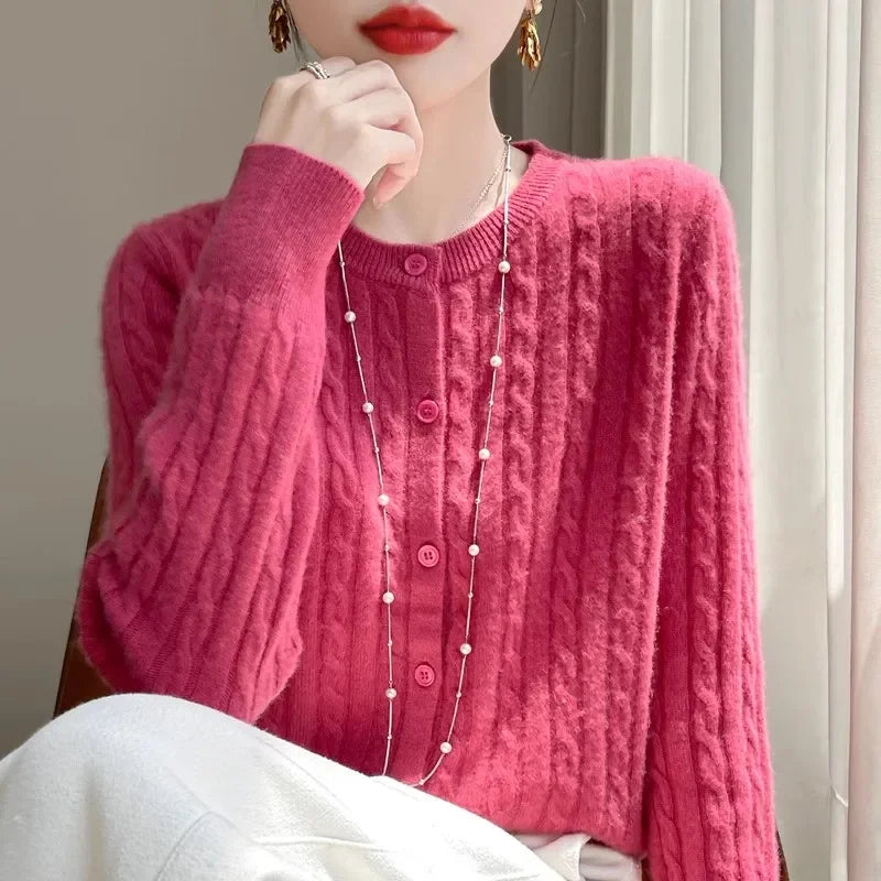 Women's Cable Knit Button Down Cardigan Sweater - Image 9