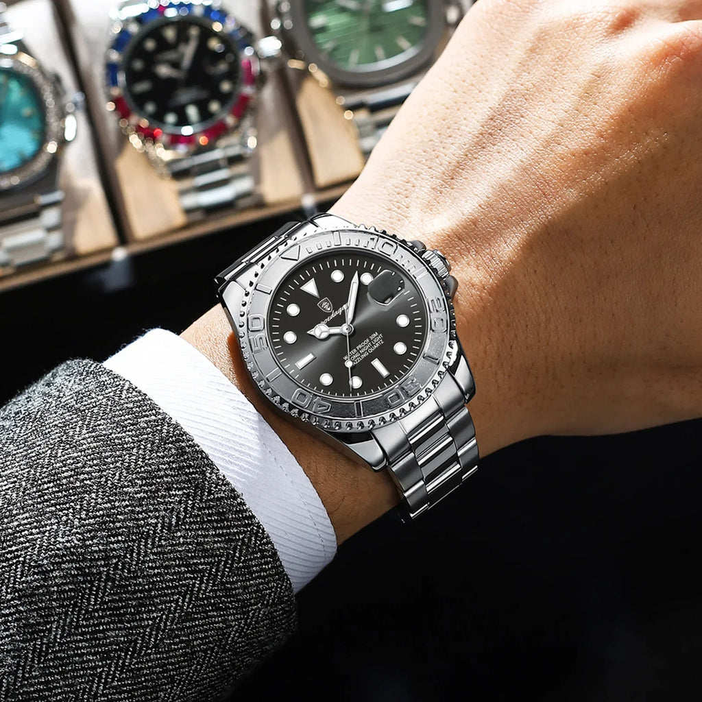 POEDAGAR Top Luxury Man Watch Waterproof Luminous Date Men Watch Stainless Steel Male Clock Sports Fashion Men's Quartz Watches