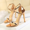 Women Thin High Heels Summer Champagne Gold Open Toe Buckle Strap Sandals Roman Pumps Gladiators Hollow Cross Strap Sandals