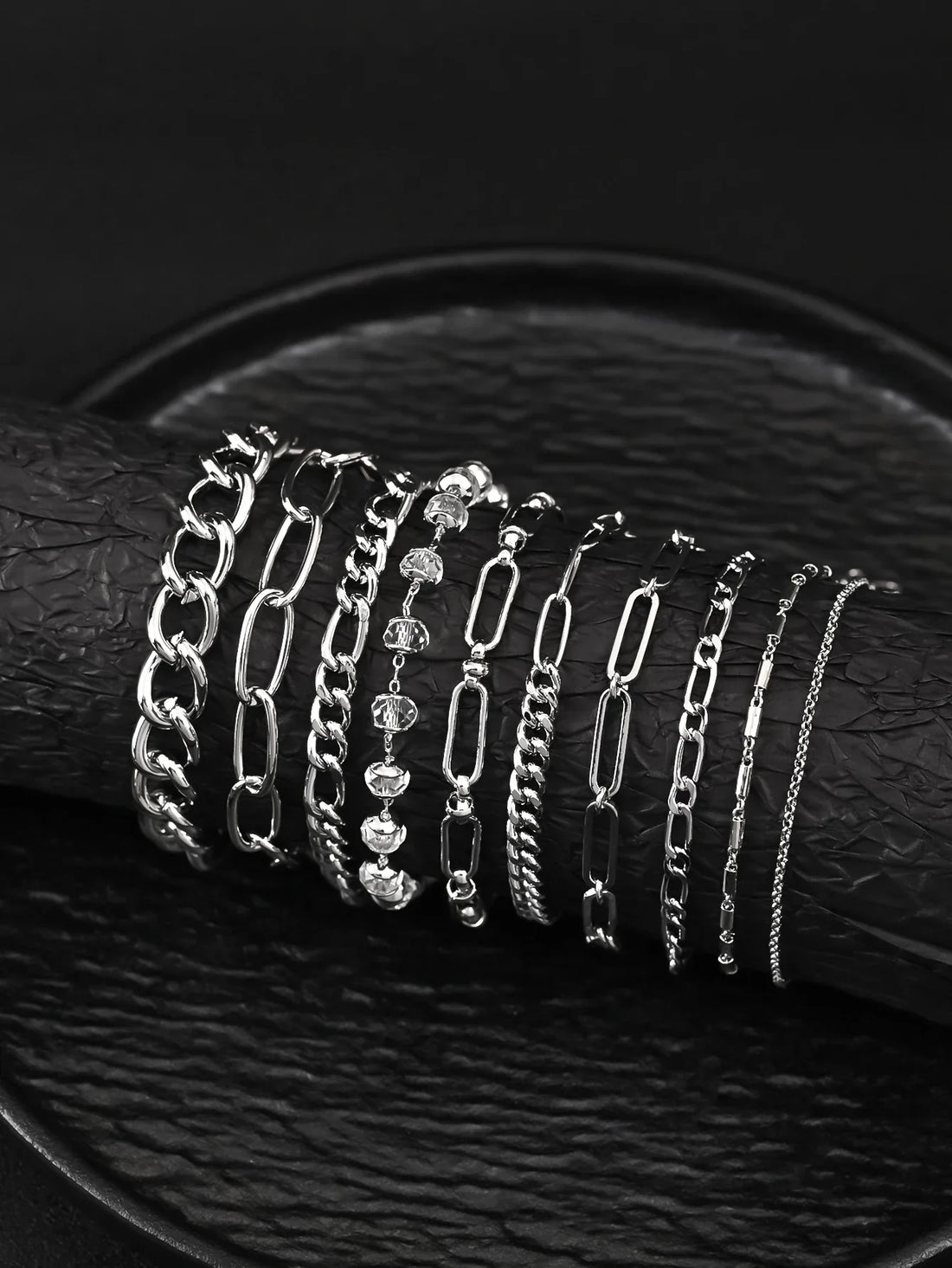 10pcs Stainless Steel Cuban Chain Bracelet for Men Women Figaro Vintage Metal Viking Kpop Pulseras Emo Cute Luxury Jewelry Gift