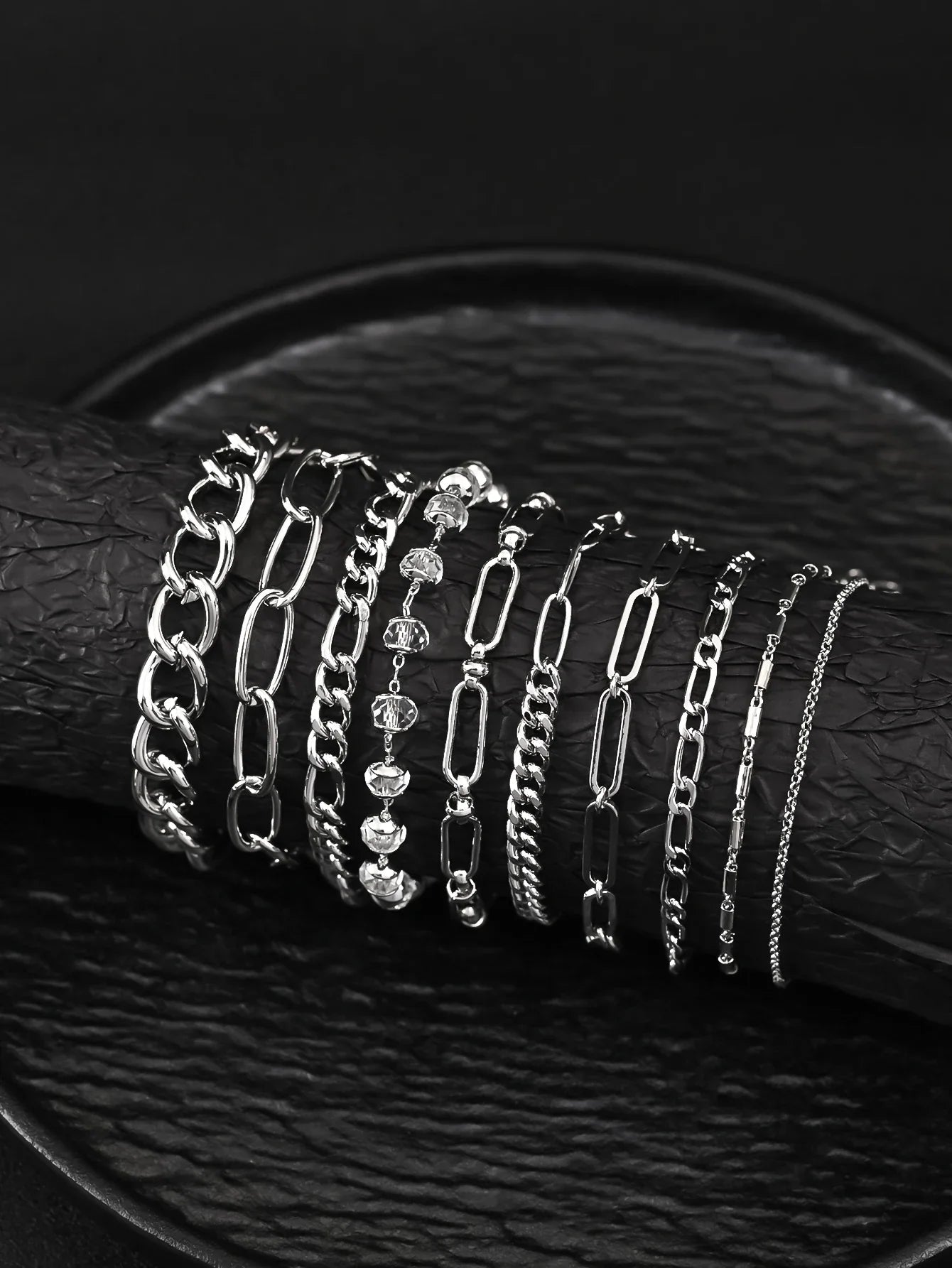 10pcs Stainless Steel Cuban Chain Bracelet for Men Women Figaro Vintage Metal Viking Kpop Pulseras Emo Cute Luxury Jewelry Gift