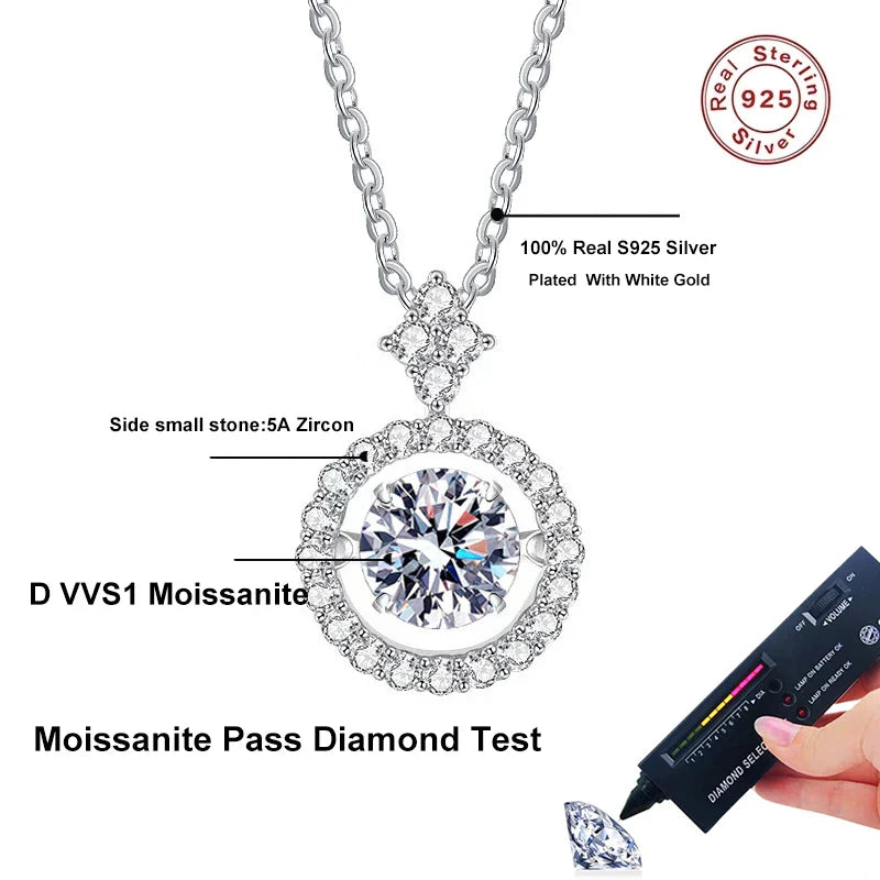NeeTim 1CT Moissanite Pendant For Women Diamond Necklace S925 Sterling Silver White Gold Plated Jewelry Valentine's Day Gift