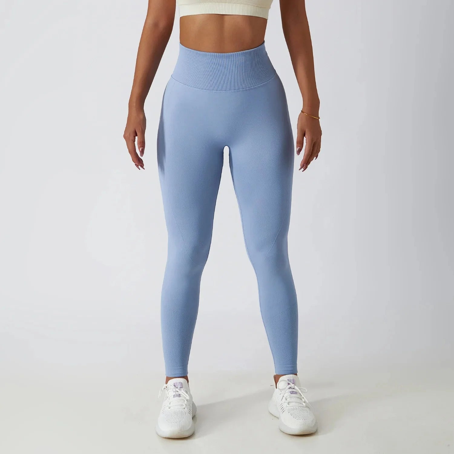 Seamless Ribbed Yoga Leggings with Tummy Control Fit
