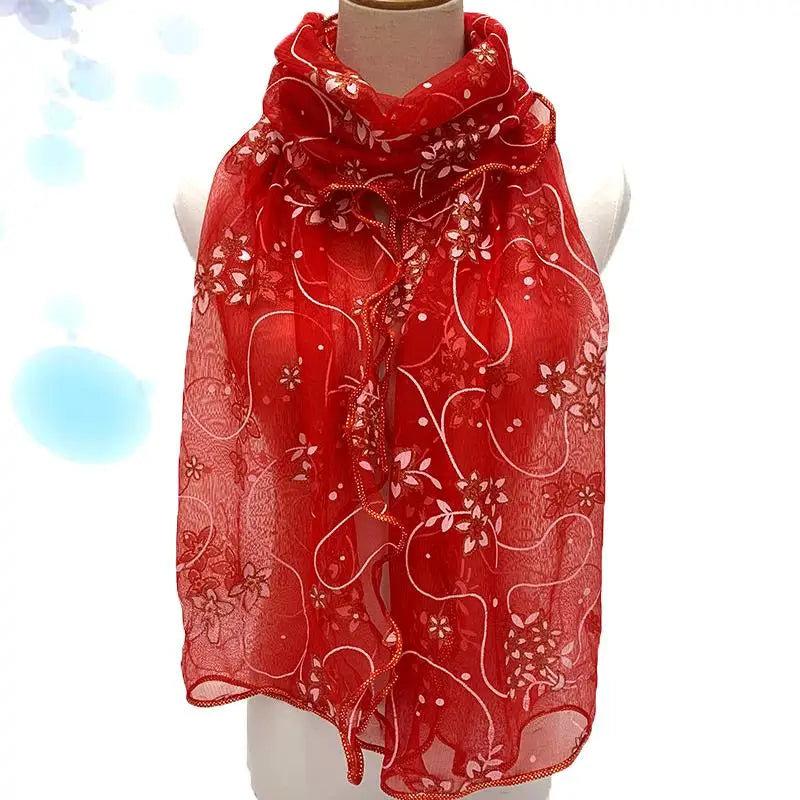 Lace Scarf Lightweight  Elegant  Print Silk Neckerchief Shawl Wraps