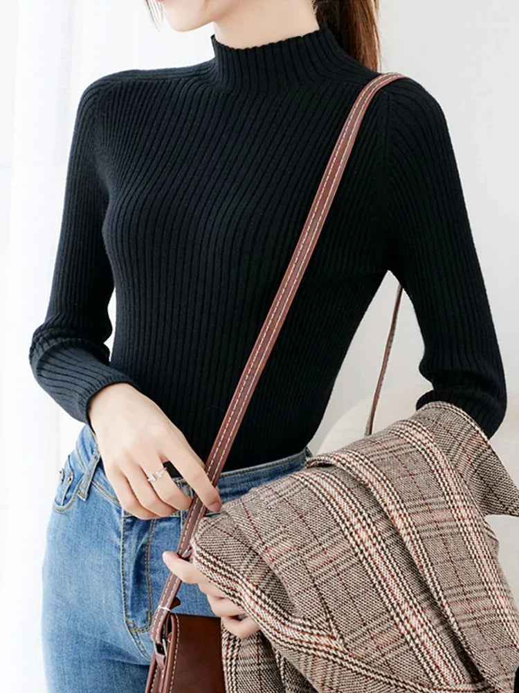 Women's Slim Fit Mock Neck Ribbed Long Sleeve Pullover Sweater - Image 20