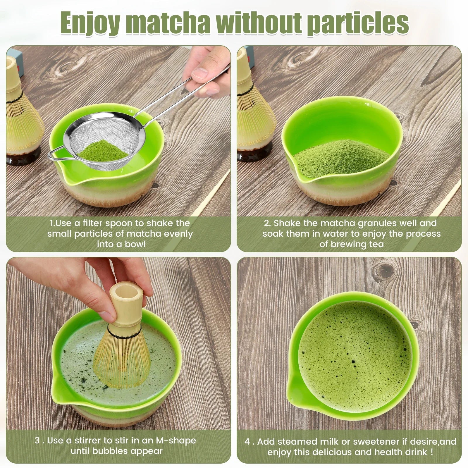 5Pcs Japanese Matcha Whisk Set Bamboo Matcha Whisk Traditional Tea Scoop Deep Scoop Stainless Steel Tea Strainer for Tea Lovers
