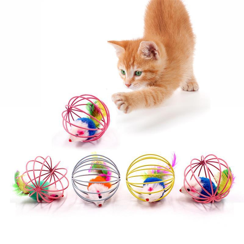 Interactive Cat Feather Wand Toy with Bell and Mouse Teaser