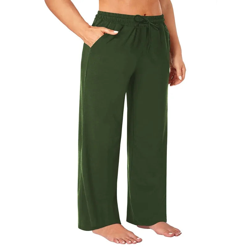 Wide Leg Lounge Trousers with Drawstring Waist and Pockets - Image 3