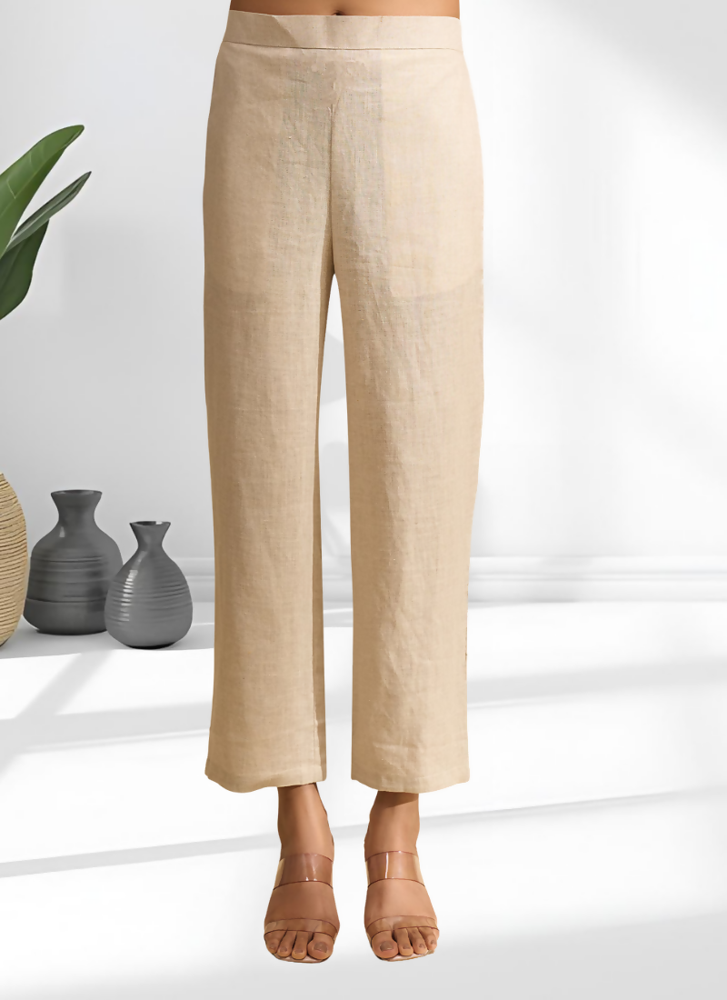 Beige Linen Embroidered Cord Set for Festive and Semi-Formal Wear