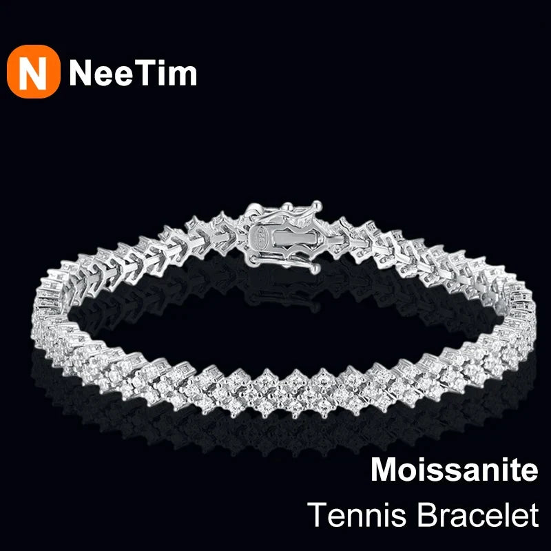 NeeTim Moissanite Tennis Bracelet 925 Sterling Silver Lab Diamond Bracelets with White Gold Plated  Fine Jewelry For Women