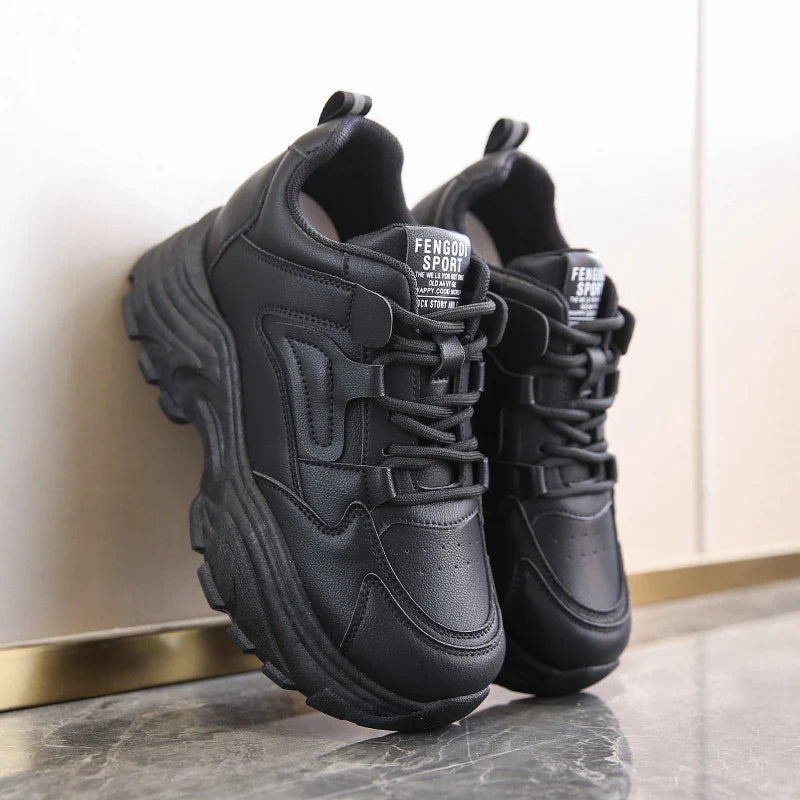 Chunky Platform Lace-Up Sneakers for Women - White & Black - Image 6