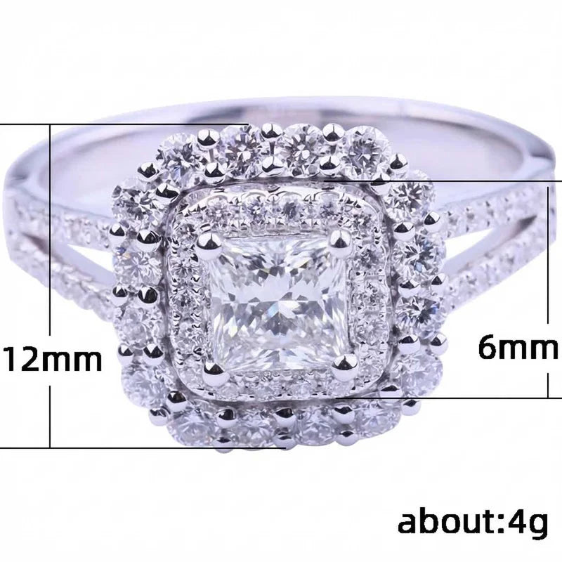 925 Sterling Silve Fashion Square Flashing Ring Geometric Luxury Inlaid AAA Cubic Zirconia Wedding Accessories Women Jewelry