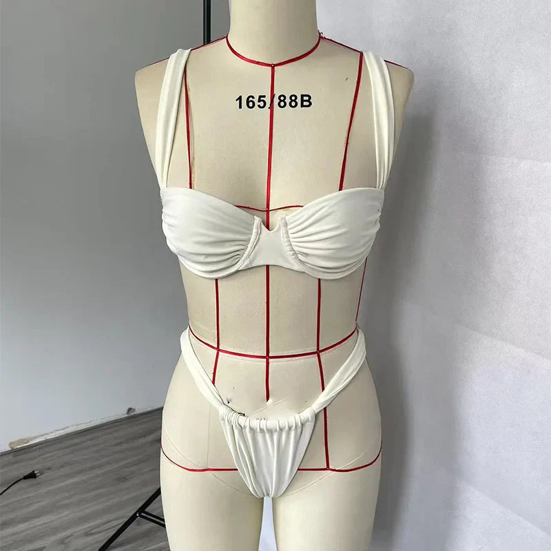 White Solid Two Piece Bikini Swimsuit with Supportive Padding - Image 4