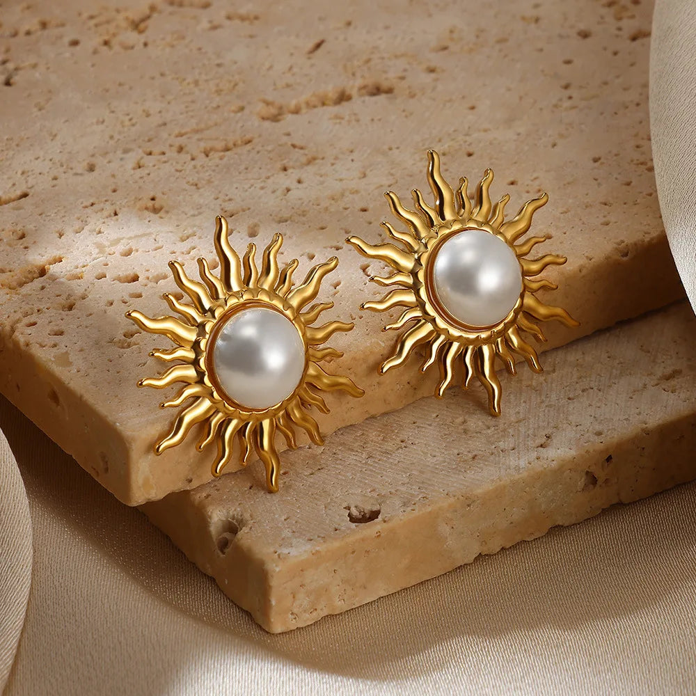 Vintage Stainless Steel Sun Earrings For Women Bohemian Sun Shine Earrings Irregular Fan Shaped Earrings Jewelry Party Gifts