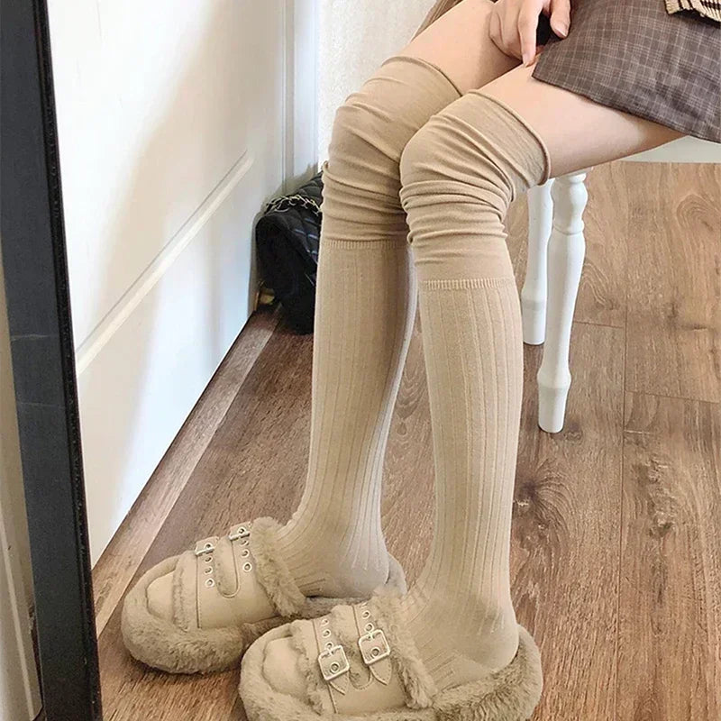 Stylish Ribbed Knee High Socks for Women - Polyester Cotton - Image 3
