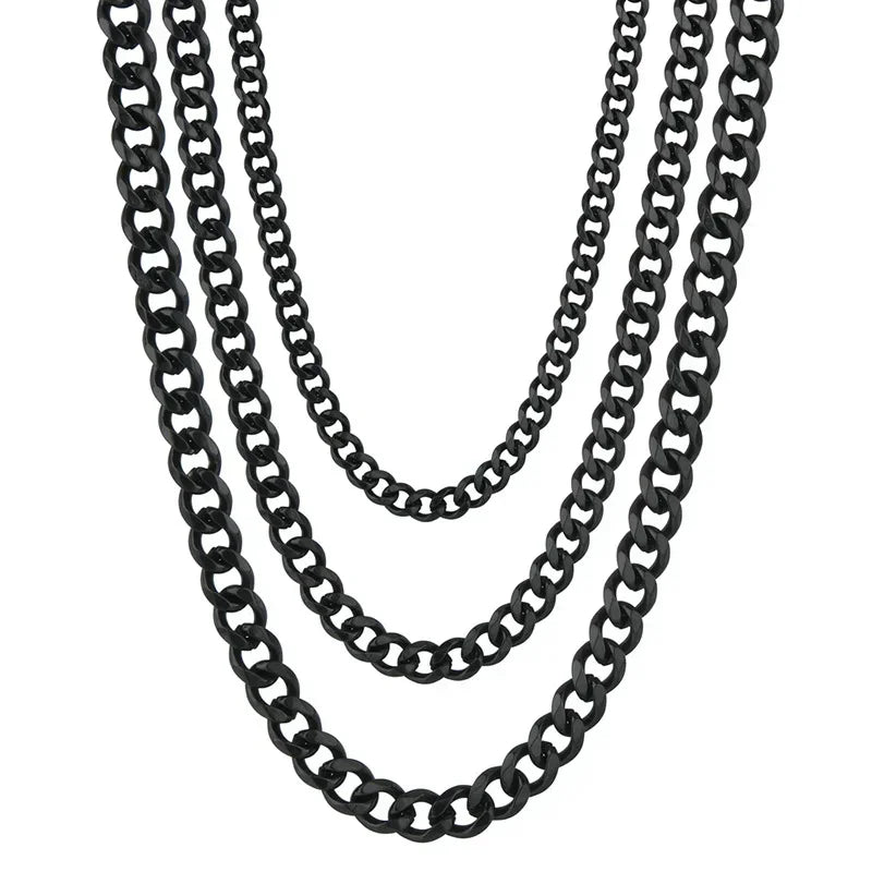 3.5-7MM Stainless Steel Necklaces For Men Punk Gold Color Cuban Link Chain Women Hip Hop Fashion Jewelry Accessories 45-70CM
