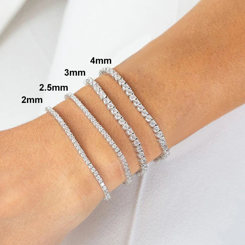 NeeTim 2mm 2.5mm 3mm 4mm Moissanite Tennis Bracelet 925 Sterling Silver with White Gold Plated Bracelets for Women Man Wholesale