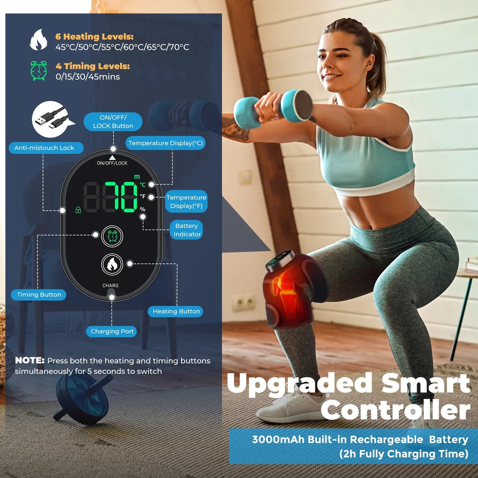 Electric Knee Heating Pads Multifunctional Heated Shoulder Elbow Knee Pad Portable 6 Gear Hot Compress Knee Brace USB Charging