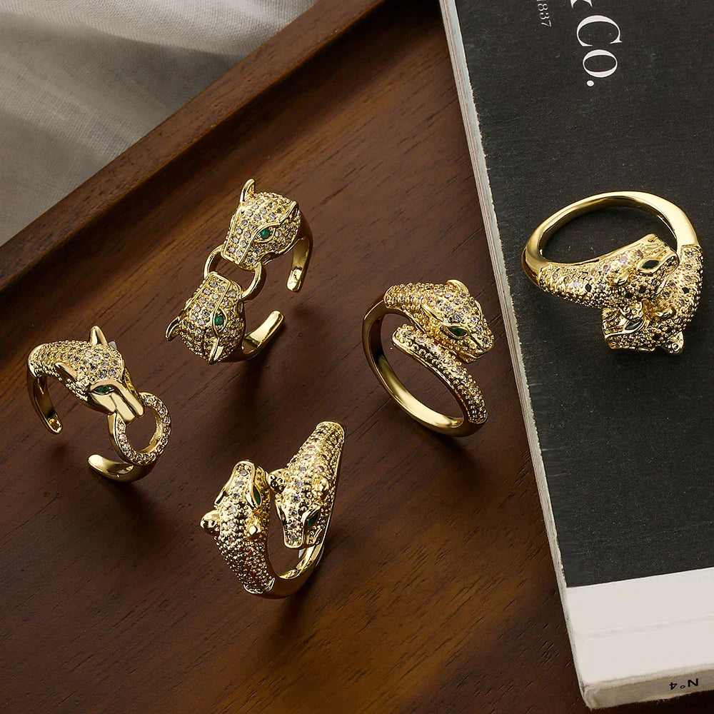 NEWBUY New High Quality Gold-Plated Zircon Hip-Hop Style Rings Fashion Delicate Leopard Ring Women's Party Jewelry Accessories