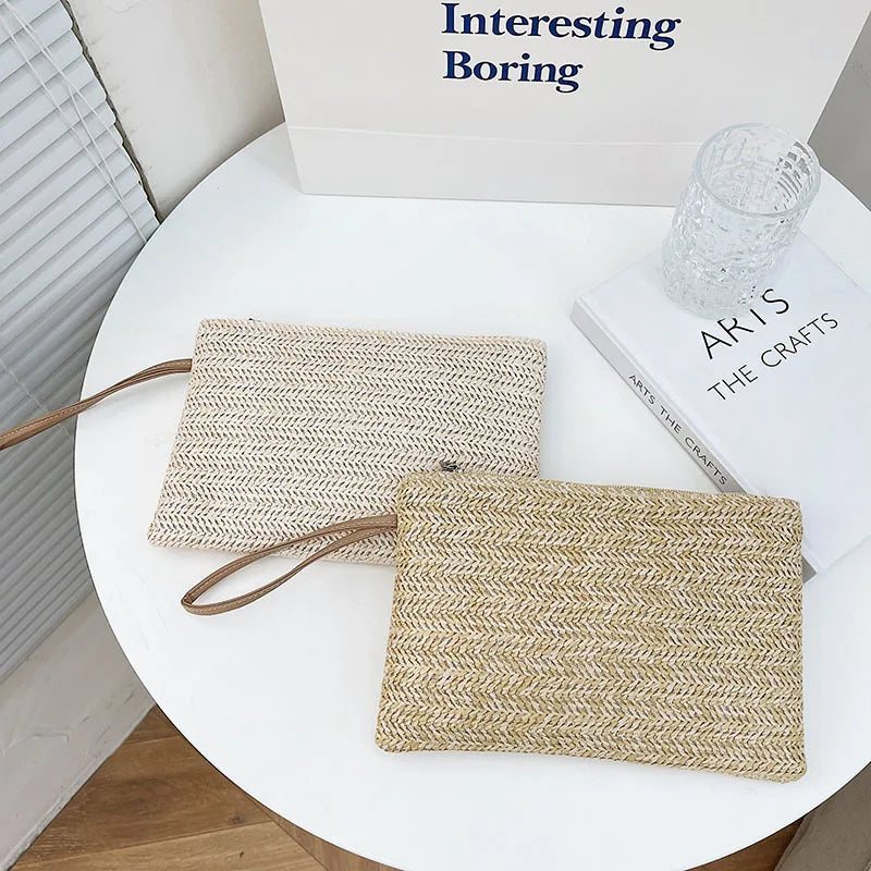 Woven Straw Wristlet Clutch Bag Stylish Bohemian Handbag - Image 6