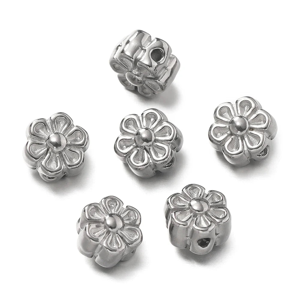 10Pcs/Pack Stainless Steel Various Shape Gold Steel Color Texture Spacer Beads for DIY Bracelet Jewelry Making Accessories