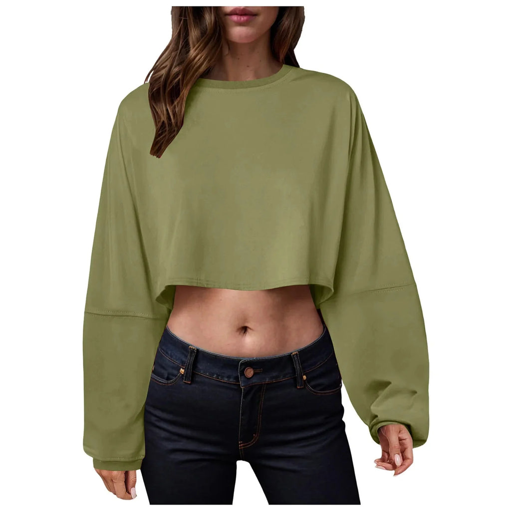 Women’s Long Sleeve Loose-Fit Crop Top Lightweight Pullover - Image 2