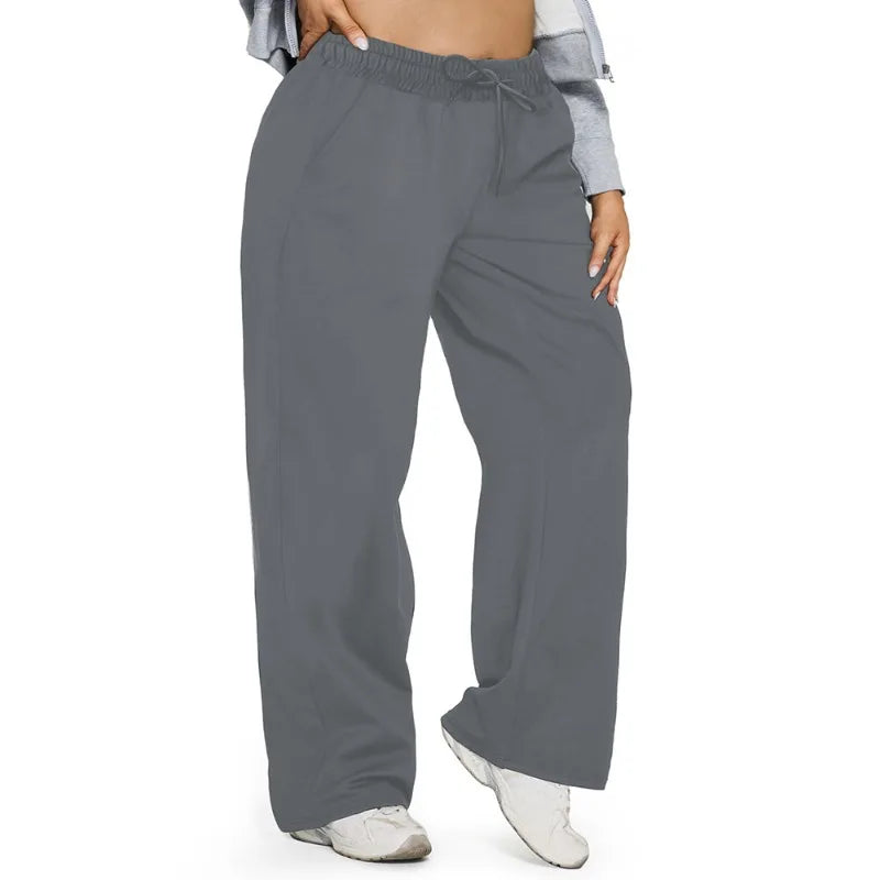 Wide Leg Lounge Trousers with Drawstring Waist and Pockets - Image 4