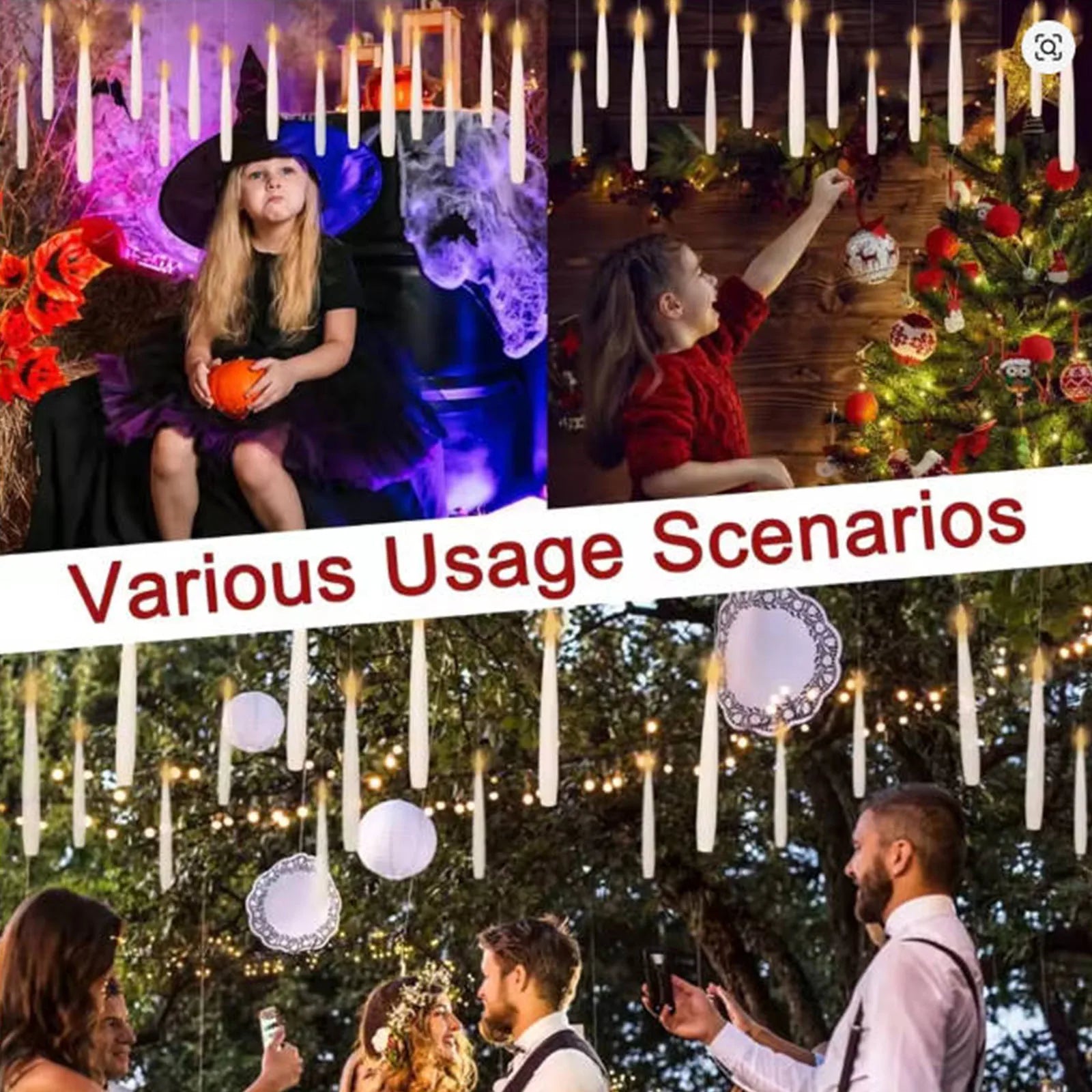 Floating Candles with Wand 12 PCs Magic Hanging Candles Flickering Warm Light Flameless Floating LED Candle Halloween Decoration