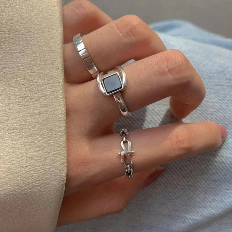 925 Sterling Silver plated Ring for Women Girl Gift Blace Stone Crystal Glaze Retro Punk Open Jewelry Dropship Wholesale